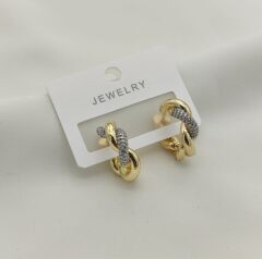 14K Altın Kaplama Pirinç Küpe – Zarif Örgü Tasarım, Parlak Taş Detaylı, Modern ve Şık Kadın Küpe Modelleri