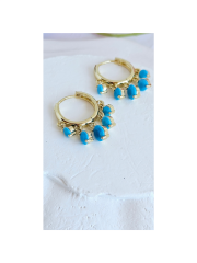Turkuaz Taşlı Sallantılı Gümüş - Gold Renk Halka Küpe – Zarif ve Şık Tasarım
