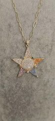 Pirinç Üzeri Altın Kaplama Yıldız Kolye – Renkli Taşlı, Kuyum İşçiliği, Zarif Tasarım