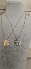 Yuvarlak Desenli Çelik Kolye – Altın ve Gümüş Renk Seçenekli