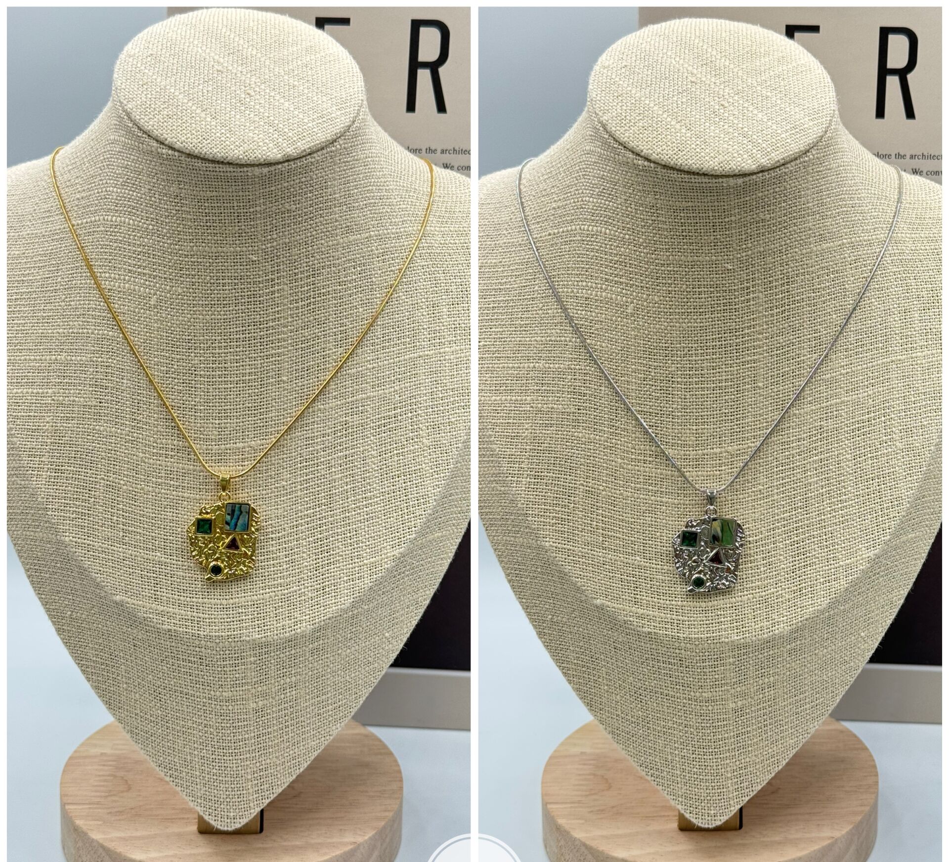 Çelik Kolye – Geometrik Desenli Özel Tasarım, Gold ve Gümüş Renk Seçenekli