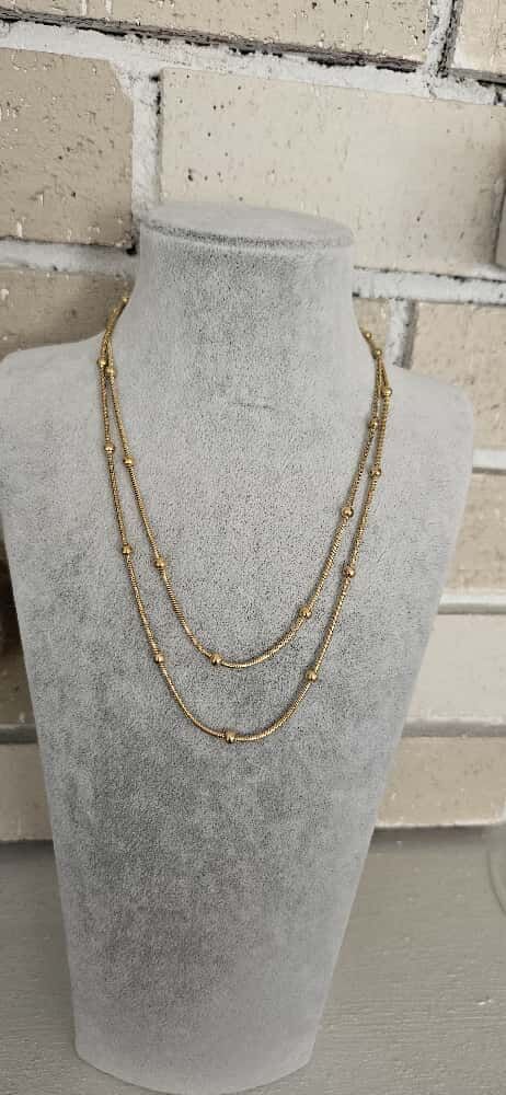 Çelik Dorikalı Topçuklu 2’li Kolye – Modern ve Şık Tasarım