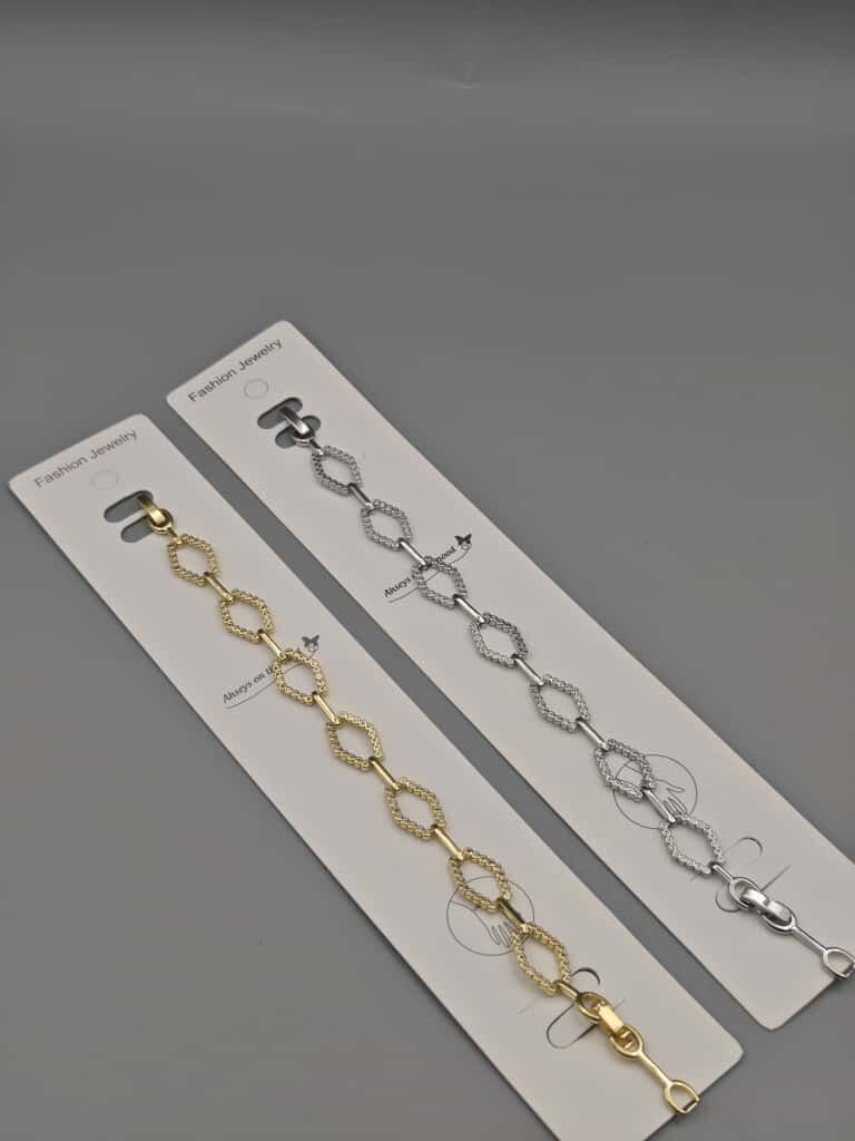 Çelik Bileklik – Geometrik Taşlı Tasarım, Altın ve Gümüş Renk