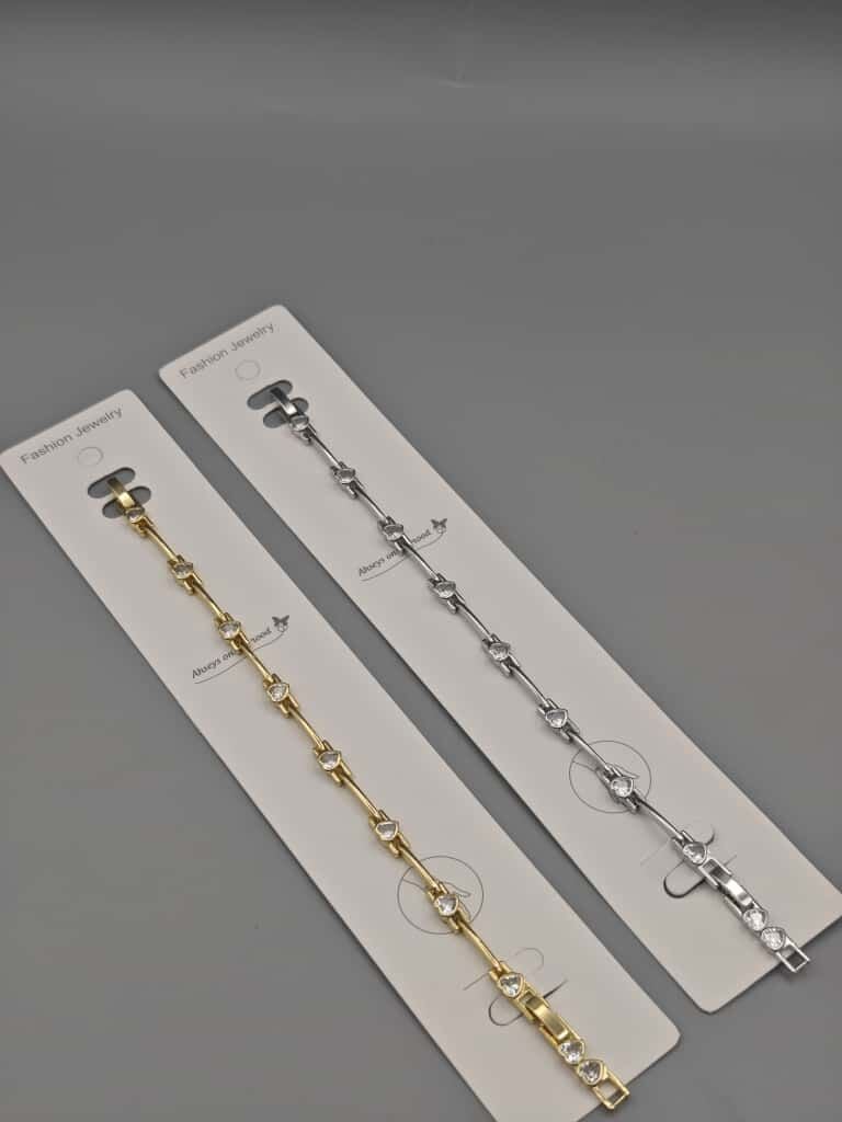 Çelik Bileklik – Kalp Taş Detaylı Altın ve Gümüş Renk