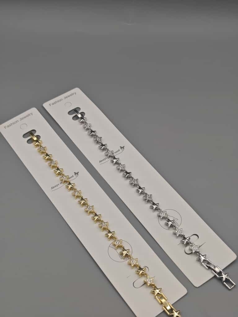 Çelik Bileklik – Yıldız Taş Detaylı Altın ve Gümüş Renk