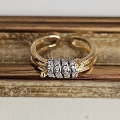 Pirinç Üzeri Altın Kaplama Taşlı Yüzük – Zarif ve Ayarlanabilir Kadın Takı Modern Tasarım