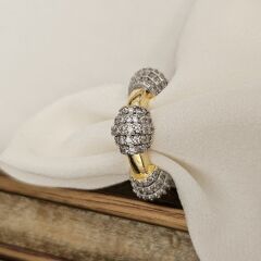 Pirinç Üzeri Altın Kaplama Taşlı Yüzük – Üçlü Oval Detaylı Ayarlanabilir Kadın Takı