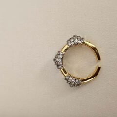 Pirinç Üzeri Altın Kaplama Taşlı Yüzük – Üçlü Oval Detaylı Ayarlanabilir Kadın Takı