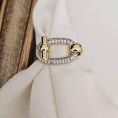 Pirinç Üzeri Altın Kaplama Taşlı Yüzük – Oval Tokalı Modern ve Zarif Kadın Takı