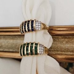 Pirinç Üzeri Altın Kaplama Taşlı Yüzük – Mavi ve Yeşil Taş Seçenekli Zarif Kadın Takı