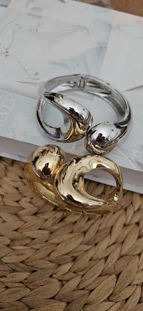 VIP Kalite İçiçe Geçmiş Halka Tasarımlı Kelepçe Bileklik, Altın ve Gümüş Renk Seçenekli,