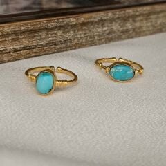 Özel Tasarım Yüzük – Turkuaz Taşlı, Altın Kaplama, El İşçiliği Modern Kadın Yüzük