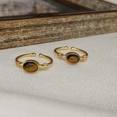 Özel Tasarım Yüzük – Kaplangözü Doğal Taşlı, Altın Kaplama, El İşçiliği Kadın Yüzük