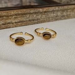 Özel Tasarım Yüzük – Kaplangözü Doğal Taşlı, Altın Kaplama, El İşçiliği Kadın Yüzük