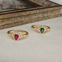 Özel Tasarım Yüzük – Altın Kaplama, Zirkon Taşlı, El İşçiliği Kadın Yüzük