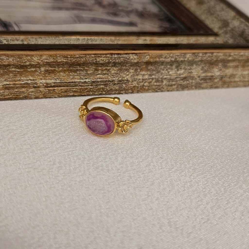 Özel Tasarım Yüzük – Altın Kaplama, Pembe Akik Taşlı, El İşçiliği Kadın Yüzük
