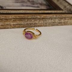 Özel Tasarım Yüzük – Altın Kaplama, Pembe Akik Taşlı, El İşçiliği Kadın Yüzük