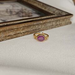 Özel Tasarım Yüzük – Altın Kaplama, Pembe Akik Taşlı, El İşçiliği Kadın Yüzük