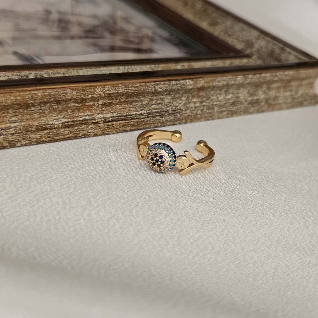 Özel Tasarım Altın Kaplama Nazar Boncuklu Yüzük