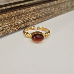 Özel Tasarım Altın Kaplama Yıldıztaşı Yüzük – Parlak Kahverengi Taşlı Zarif Model