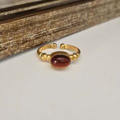 Özel Tasarım Altın Kaplama Yıldıztaşı Yüzük – Parlak Kahverengi Taşlı Zarif Model