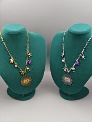 Çelik Zara Kolye – Güneş ve Deniz Yıldızı Charm Detaylı, Gold ve Gümüş