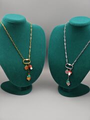 Çelik Zara Kolye – Çilek ve Mantar Charm Detaylı, Gold ve Gümüş