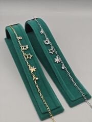 Pirinç Üzeri Altın Kaplama Gökyüzü Figürlü Bileklik – Yıldız, Ay ve Gezegen Detaylı