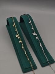 Pirinç Üzeri Altın Kaplama Nazar Gözlü ve Kalp Figürlü Şans Bilekliği