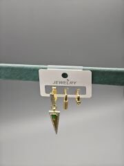 Üçlü Çelik Küpe Seti – Modern Tasarım, Zarif Üç Parça Kombin, Kadın Takı Hediyelik