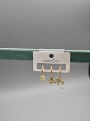 Üçlü Çelik Küpe Seti – Tropikal Desenli Ananas, Hamsa ve Palmiye Tasarımlı Şık Kadın Takı