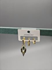 Üçlü Çelik Küpe Seti – Geometrik Desenli Modern Tasarım Şık Kadın Küpe Kombini