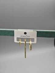 Üçlü Çelik Küpe Seti – Minimal Çizgi ve Geometrik Tasarımlı Modern Kadın Küpe Kombini