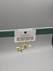 Üçlü Çelik Küpe Seti – Deniz Yıldızı, İstiridye ve İnci Detaylı Modern Kadın Küpe Kombini, Günlük ve Özel Kullanım İçin