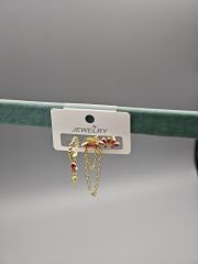 Üçlü Çelik Küpe Seti – Zincir Detaylı, Kırmızı Taşlı ve Modern Tasarım Küpe Kombini, Günlük ve Özel Kullanım İçin